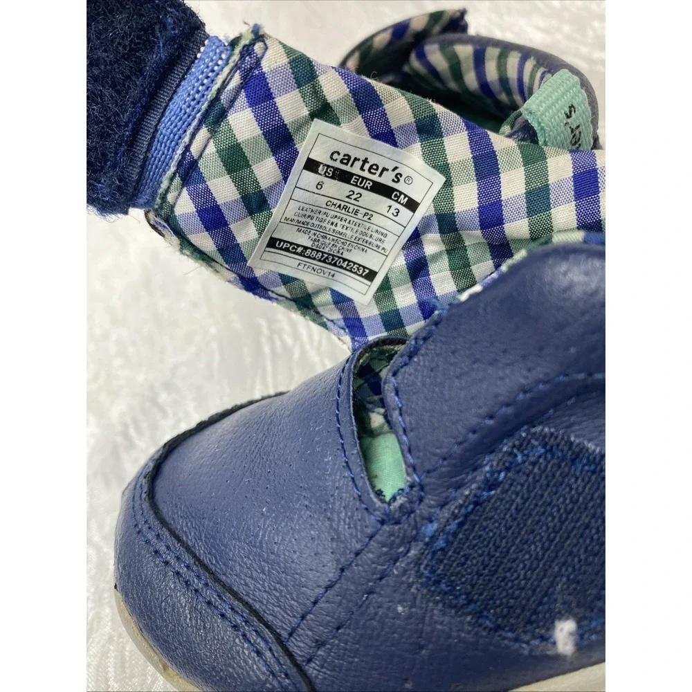 Carters Crawl Baby  Hi Top Sneaker Leather Hook & Loop Navy Size 6c flex‎ sole